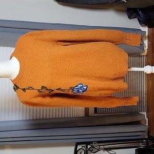 CHRISTOPHER KANE orange speckle virgin wool flower embroidered sweater top S